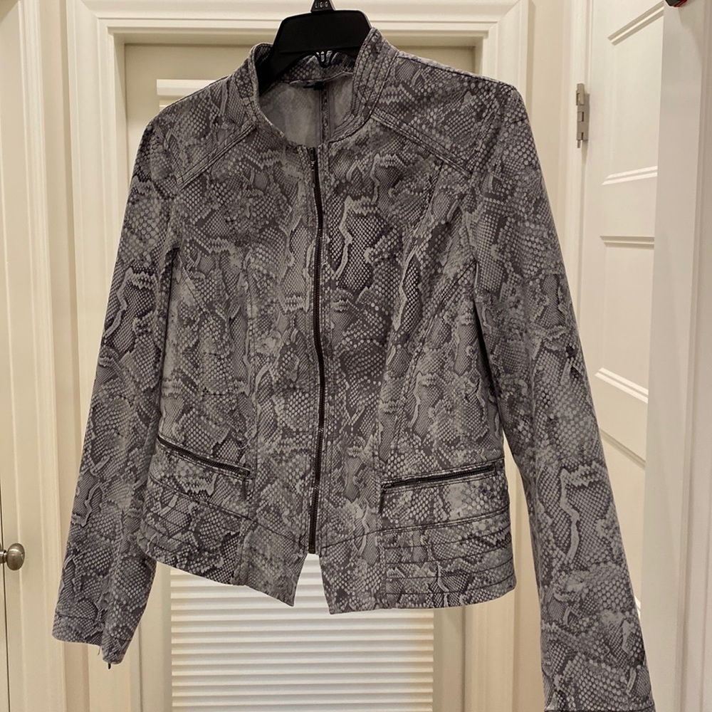 White House Black Market Gray Snake-Print Zip Jacket